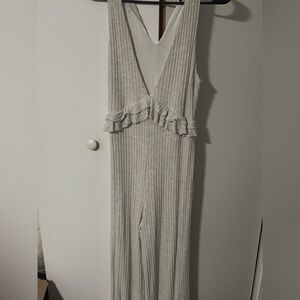 Lulu's Light Gray Ruffle Jumpsuit